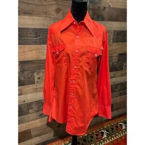 Vintage Trail Ridge Westerns Bright Orange Pearl Snap Flannel Size Large